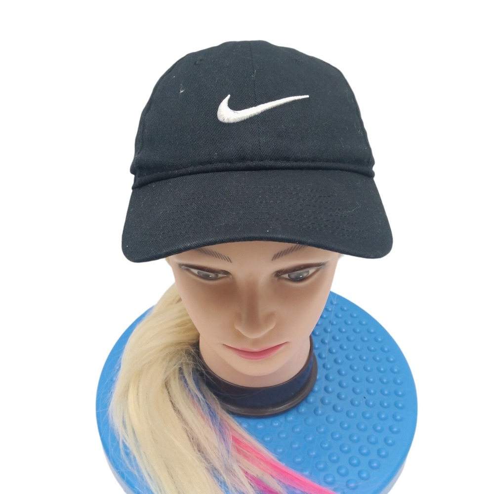 Nike Hat Cap Black Adjustable Swoosh‎ Logo Cap Youth Size 4-7